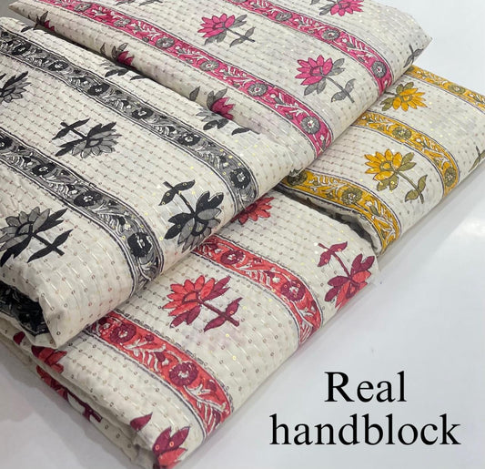 Real Handblock Print with Sequence Embroidery